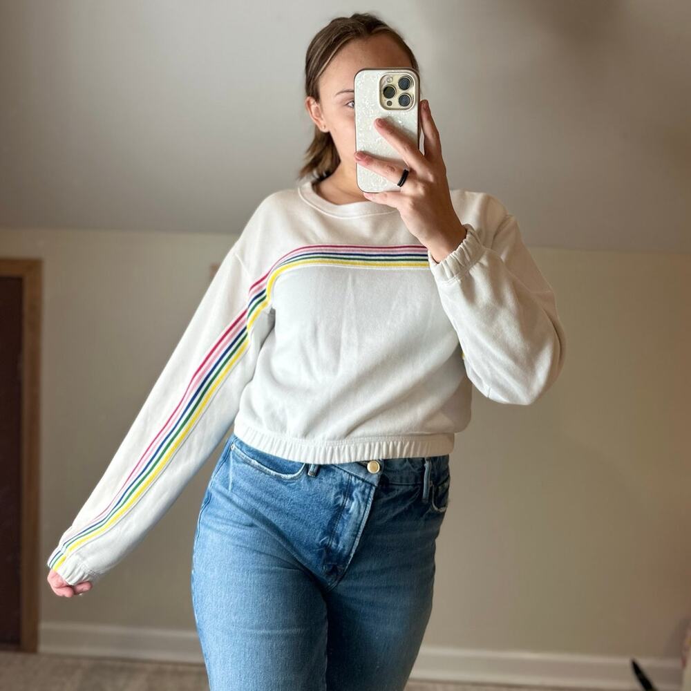 Abercrombie: Rainbow Striped Cropped Sweatshirt